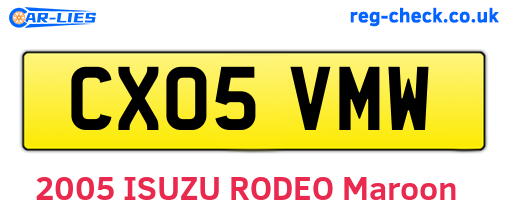 CX05VMW are the vehicle registration plates.