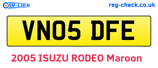 VN05DFE are the vehicle registration plates.