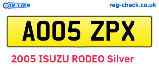 AO05ZPX are the vehicle registration plates.