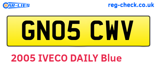 GN05CWV are the vehicle registration plates.