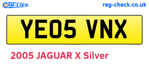 YE05VNX are the vehicle registration plates.