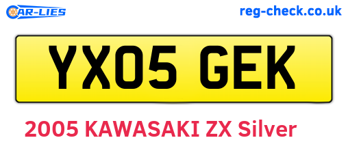 YX05GEK are the vehicle registration plates.