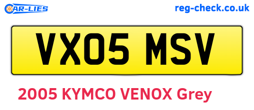 VX05MSV are the vehicle registration plates.