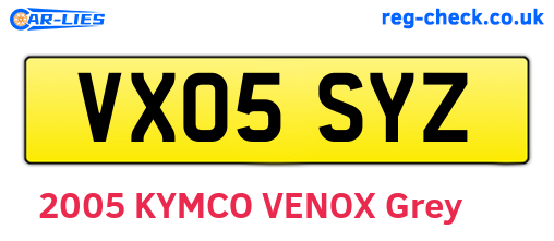 VX05SYZ are the vehicle registration plates.