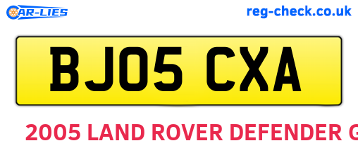 BJ05CXA are the vehicle registration plates.