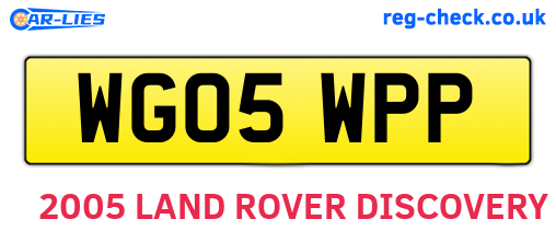 WG05WPP are the vehicle registration plates.