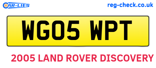 WG05WPT are the vehicle registration plates.