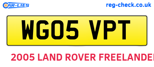 WG05VPT are the vehicle registration plates.