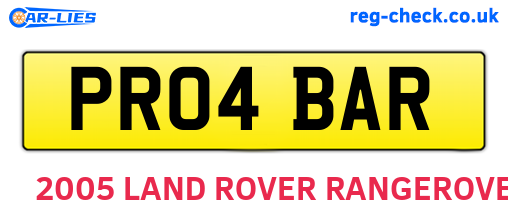PR04BAR are the vehicle registration plates.