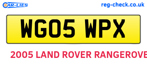WG05WPX are the vehicle registration plates.