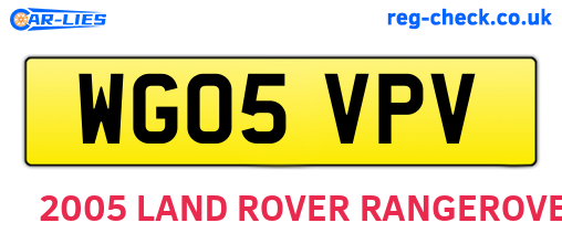 WG05VPV are the vehicle registration plates.