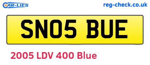 SN05BUE are the vehicle registration plates.