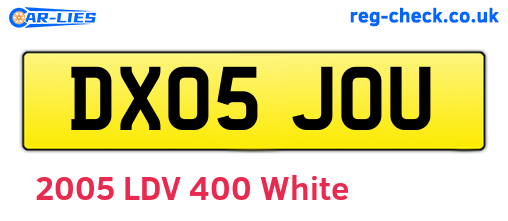 DX05JOU are the vehicle registration plates.