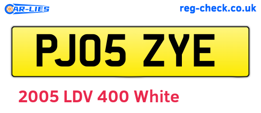 PJ05ZYE are the vehicle registration plates.