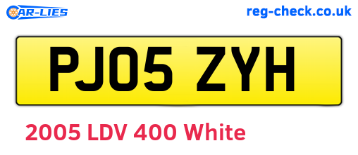 PJ05ZYH are the vehicle registration plates.