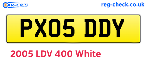 PX05DDY are the vehicle registration plates.
