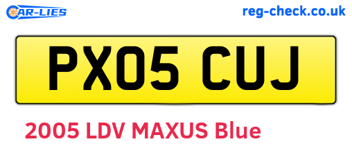 PX05CUJ are the vehicle registration plates.