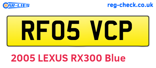 RF05VCP are the vehicle registration plates.