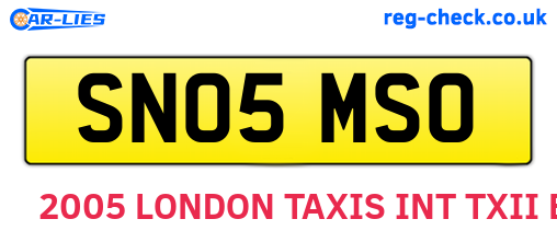 SN05MSO are the vehicle registration plates.