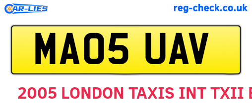 MA05UAV are the vehicle registration plates.