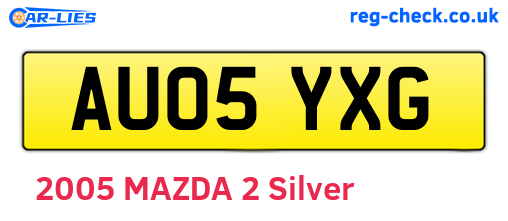 AU05YXG are the vehicle registration plates.
