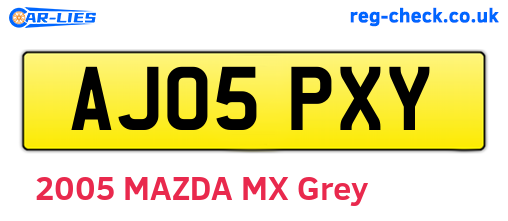 AJ05PXY are the vehicle registration plates.