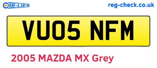 VU05NFM are the vehicle registration plates.