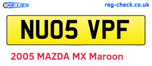 NU05VPF are the vehicle registration plates.
