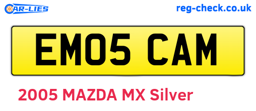 EM05CAM are the vehicle registration plates.