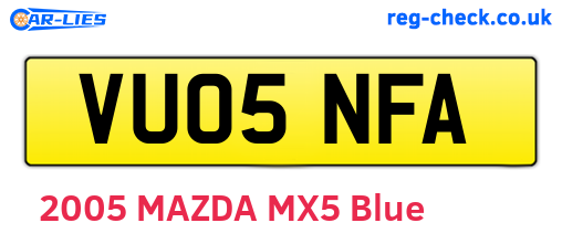VU05NFA are the vehicle registration plates.