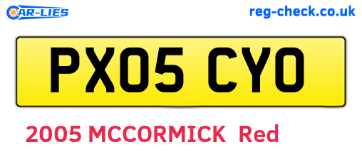 PX05CYO are the vehicle registration plates.