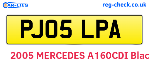 PJ05LPA are the vehicle registration plates.