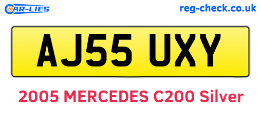AJ55UXY are the vehicle registration plates.