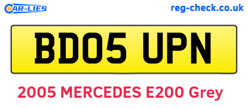 BD05UPN are the vehicle registration plates.