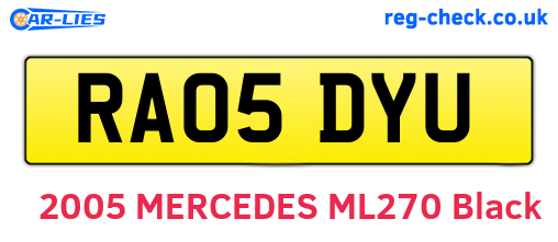 RA05DYU are the vehicle registration plates.