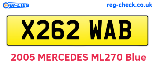 X262WAB are the vehicle registration plates.