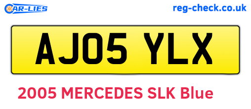 AJ05YLX are the vehicle registration plates.