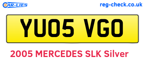 YU05VGO are the vehicle registration plates.