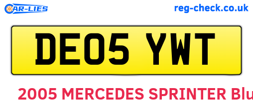 DE05YWT are the vehicle registration plates.