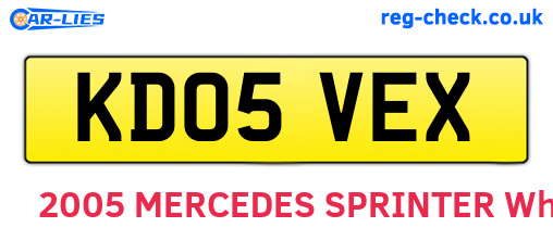 KD05VEX are the vehicle registration plates.