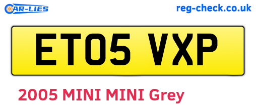 ET05VXP are the vehicle registration plates.
