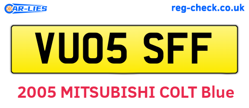 VU05SFF are the vehicle registration plates.