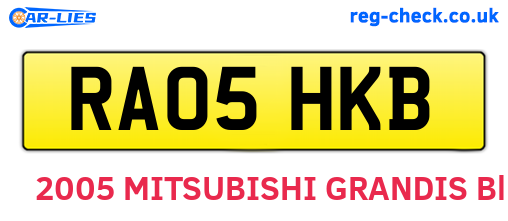 RA05HKB are the vehicle registration plates.