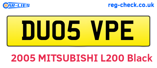 DU05VPE are the vehicle registration plates.