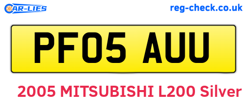 PF05AUU are the vehicle registration plates.