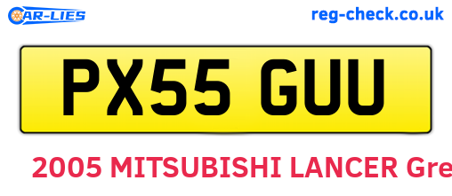PX55GUU are the vehicle registration plates.