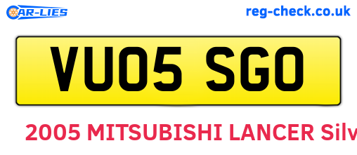 VU05SGO are the vehicle registration plates.