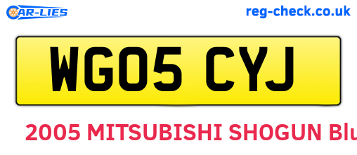 WG05CYJ are the vehicle registration plates.