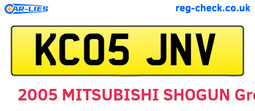 KC05JNV are the vehicle registration plates.
