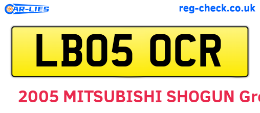 LB05OCR are the vehicle registration plates.